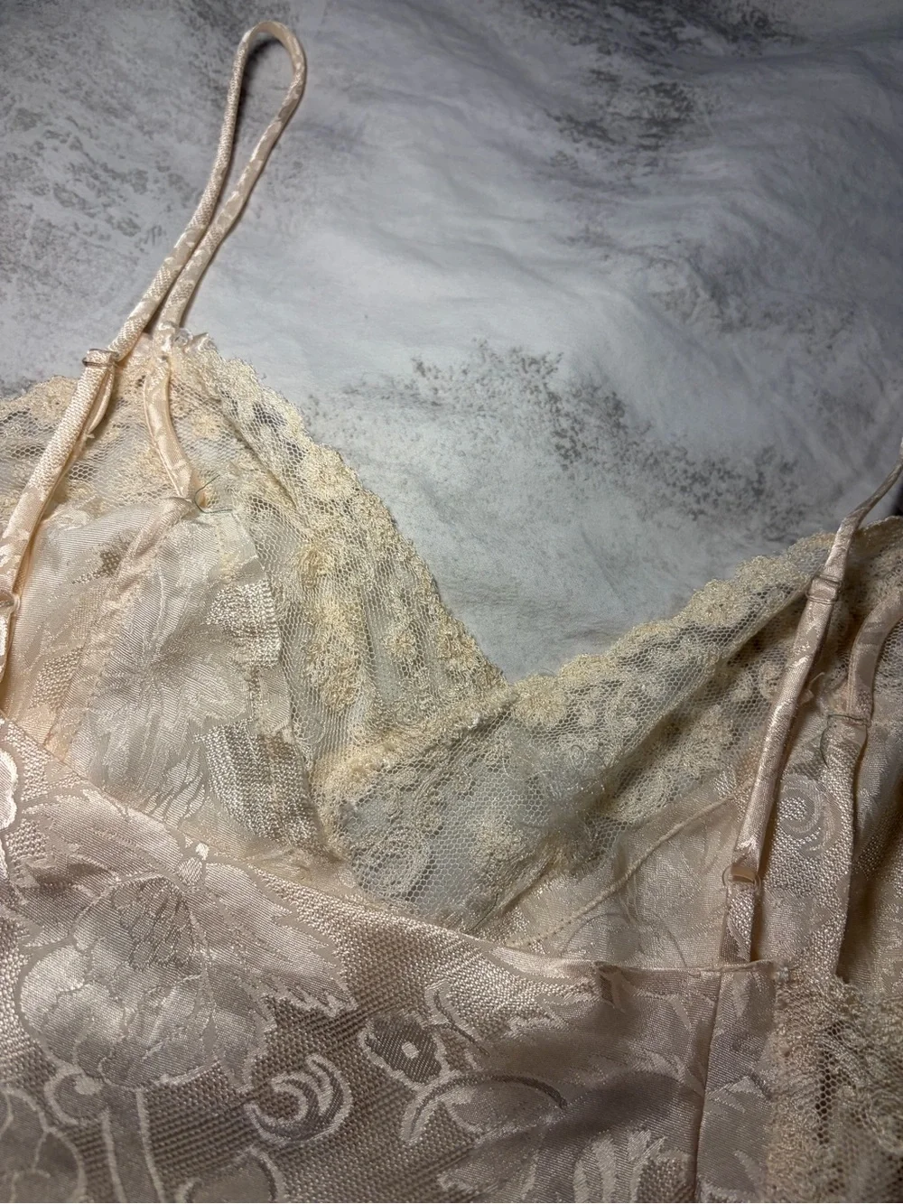 Vintage Victoria’s Secret Ivory Floral Jacquard Cami & Tap Panty Set